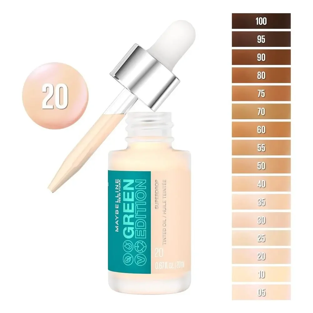 MAYBELLINE Green Edition #20 Super Drop Tinted Oil Makeup Foundation Bundle of 2